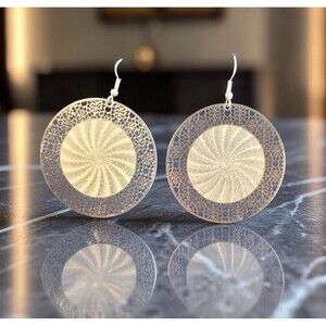 Silver Tone Spiral Look Filigree Earrings, Size 2”, Boho, Hippie